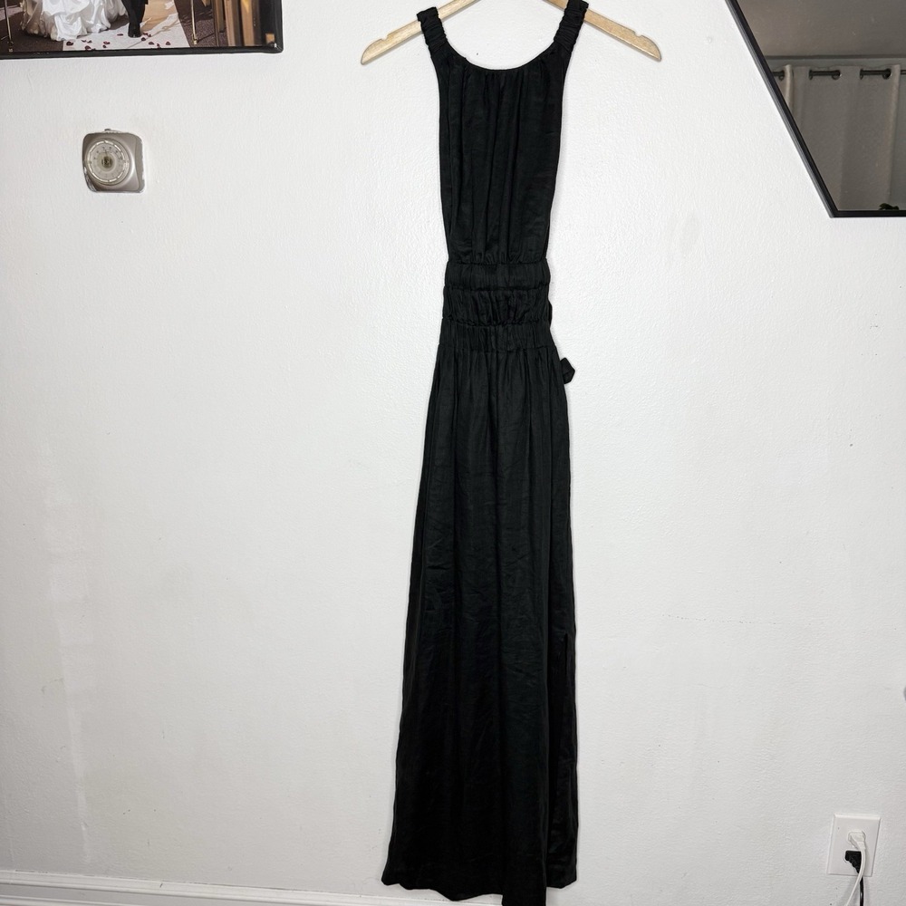 Sir Vilma Black Cross Back Maxi Dress Gown Linen Lined Womens 0 Resortwear